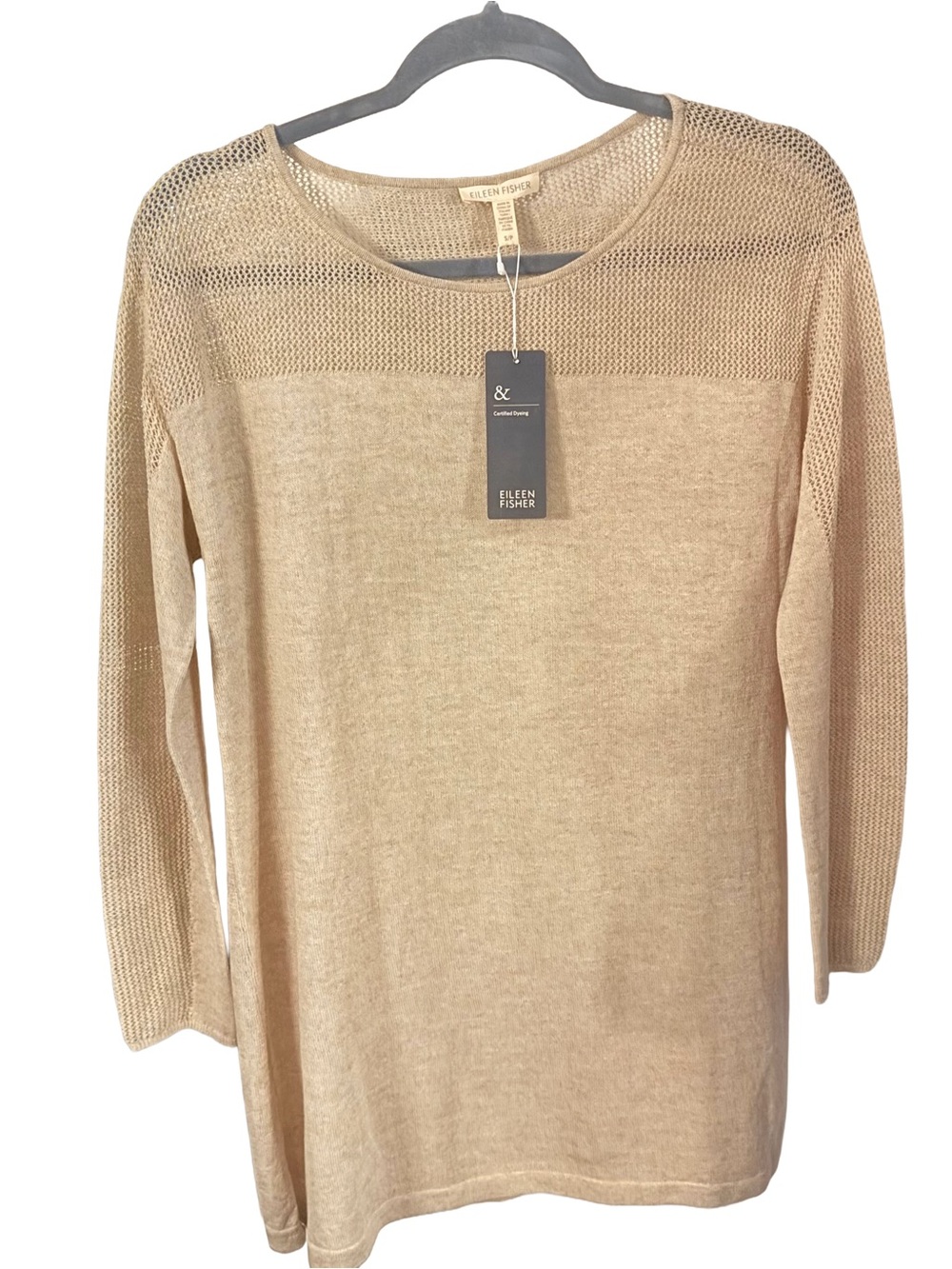 Eileen Fisher Beige 100% Wool Contrast Knit Sweater Sz Small. NWT